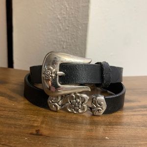 Black Vintage Women's Silver Flower Western Belt